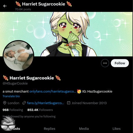 Harriet Sugarcookie Twitter - twitter.comhsugarcookie
